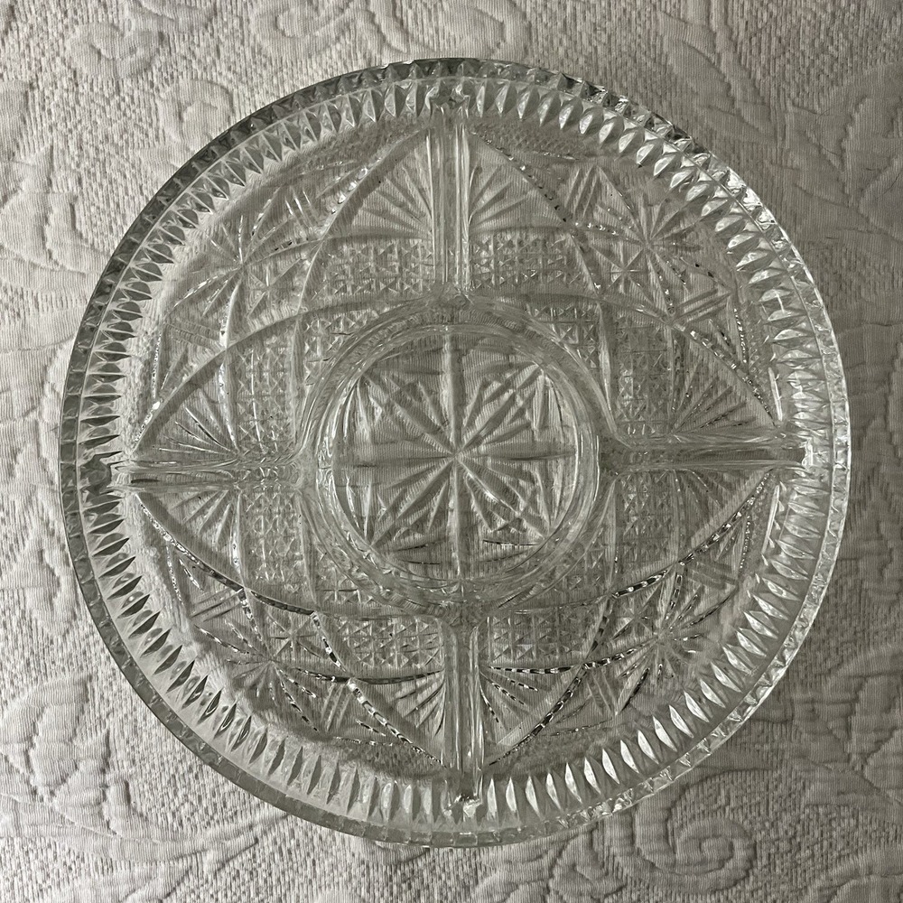 Libbey Glass Clarion clear glass 5 section divided round Relish dish 9"